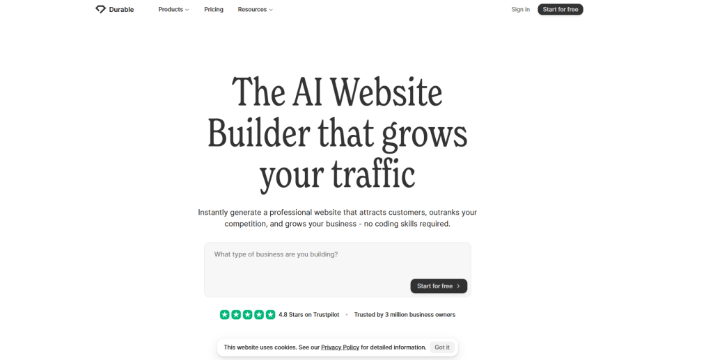 Durable AI web builder